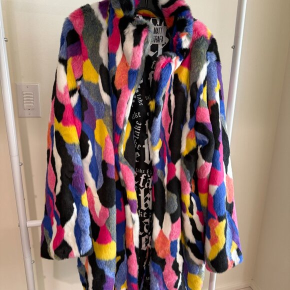 Matt Sarafa Rainbow Multi-colored Faux Fur Coat - Picture 5 of 6